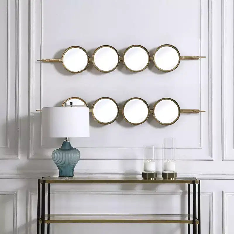 Miroir mural décoratif, finition feuille d'or biseautée moderne, cadre en fer saisissant, 25 cm de large pour salle de bain, chambre à coucher, salon