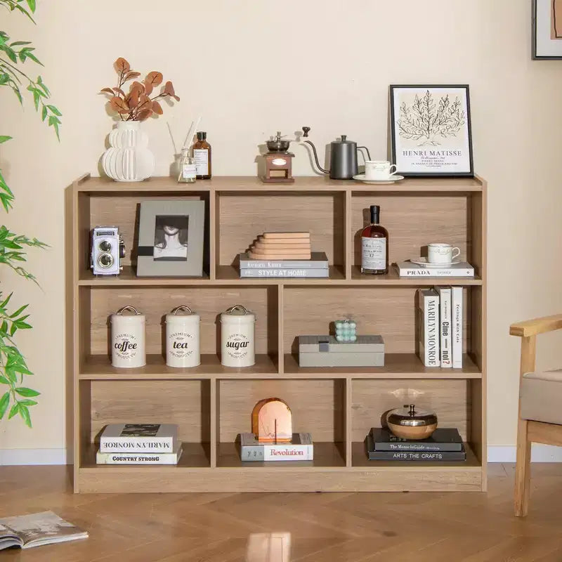 Bibliothèque ouverte à 3 niveaux, étagère à livres à 8 compartiments, meuble de rangement et de présentation