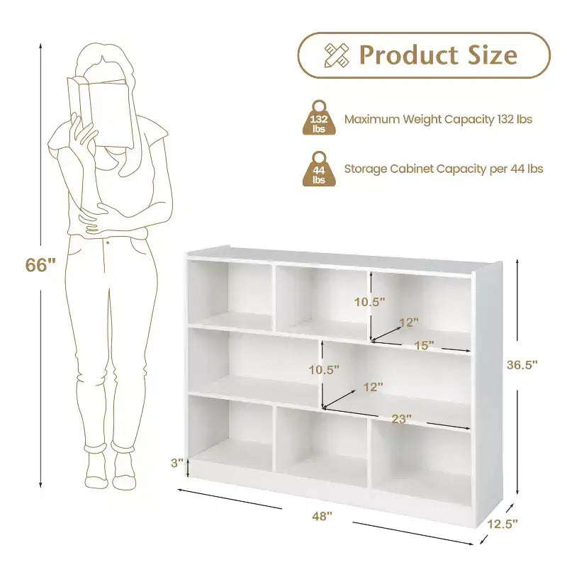 Bibliothèque ouverte à 3 niveaux, étagère à livres à 8 compartiments, meuble de rangement et de présentation