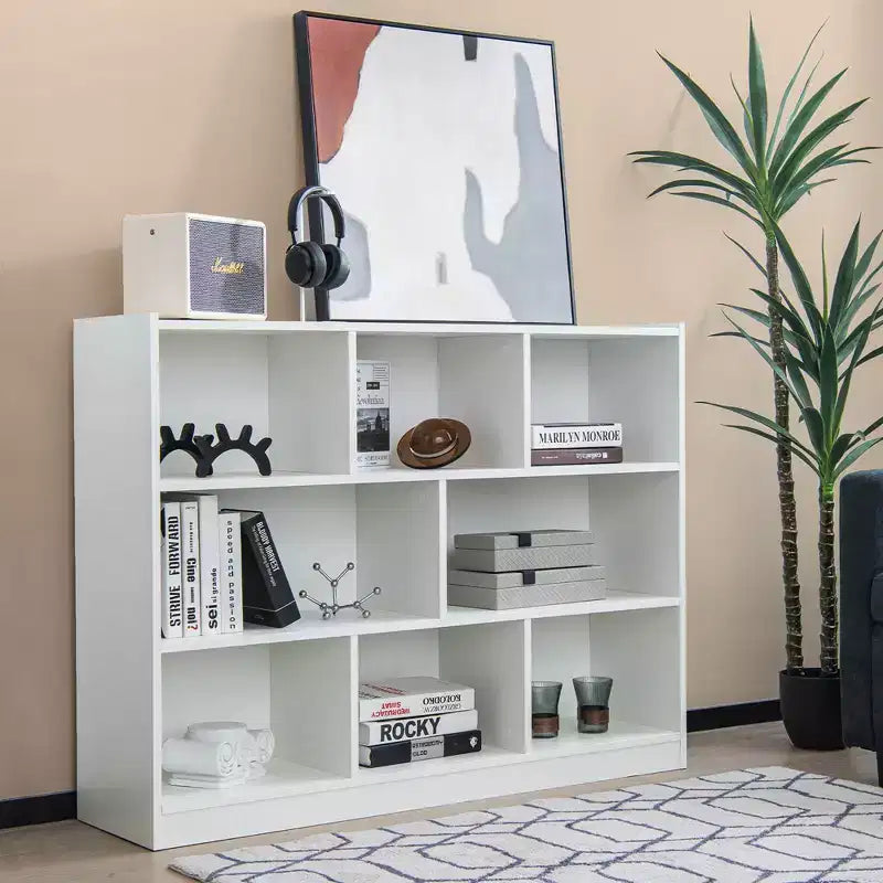 Bibliothèque ouverte à 3 niveaux, étagère à livres à 8 compartiments, meuble de rangement et de présentation