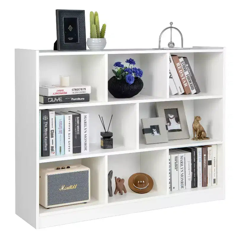 Bibliothèque ouverte à 3 niveaux, étagère à livres à 8 compartiments, meuble de rangement et de présentation