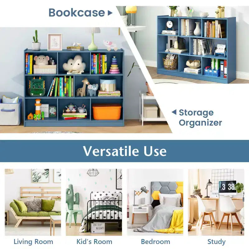 Bibliothèque ouverte à 3 niveaux, étagère à livres à 8 compartiments, meuble de rangement et de présentation