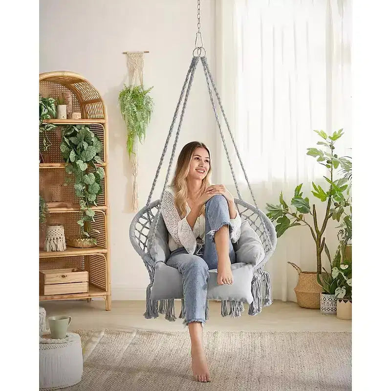 Chaise suspendue, chaise hamac avec grand coussin épais, balançoire bohème