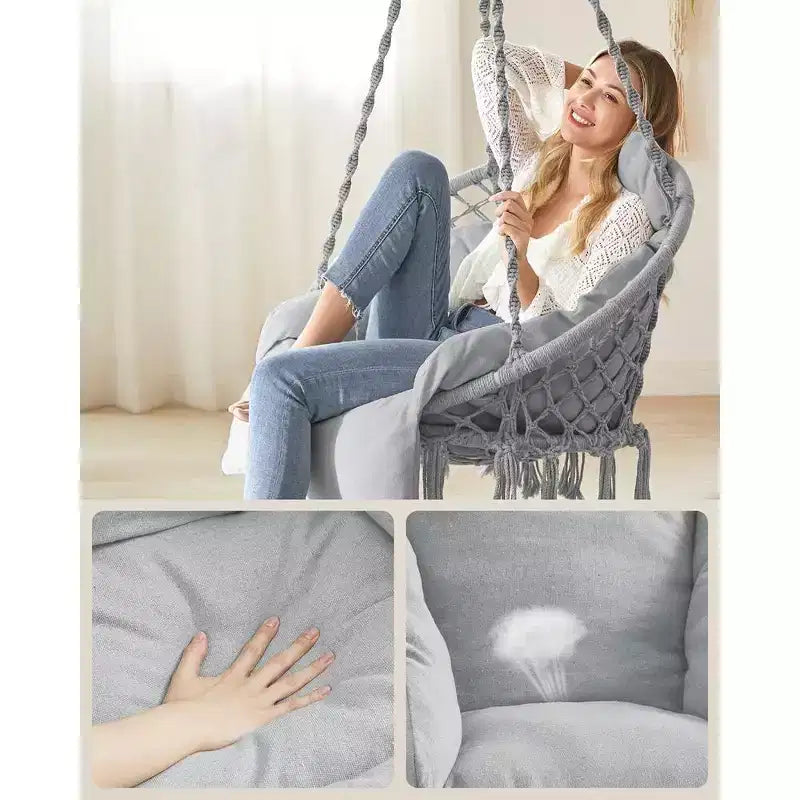 Chaise suspendue, chaise hamac avec grand coussin épais, balançoire bohème