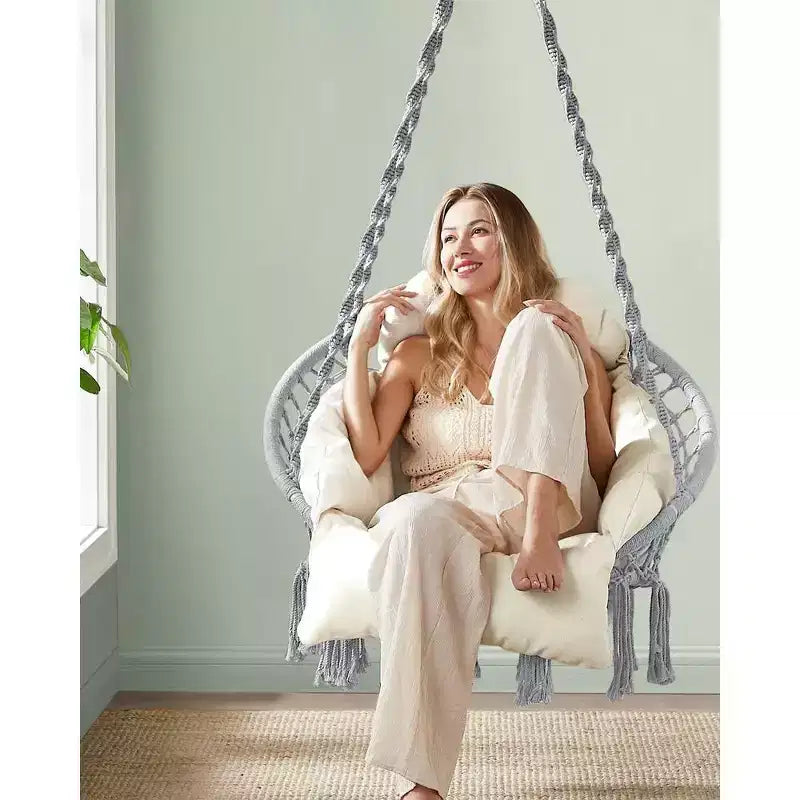 Chaise suspendue, chaise hamac avec grand coussin épais, balançoire bohème