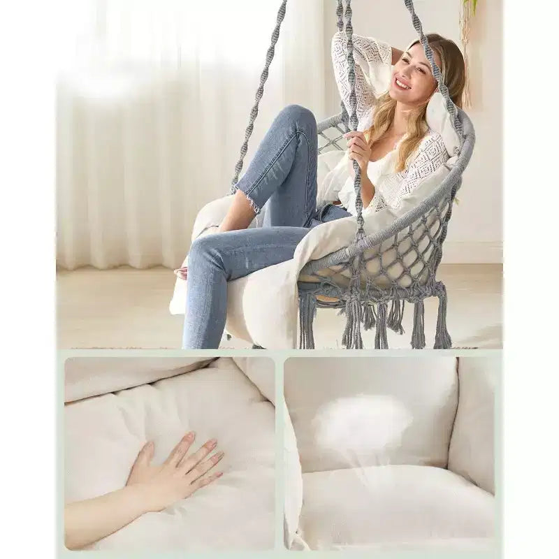 Chaise suspendue, chaise hamac avec grand coussin épais, balançoire bohème