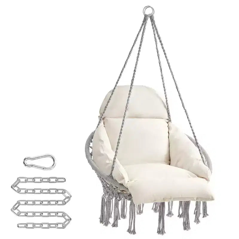 Chaise suspendue, chaise hamac avec grand coussin épais, balançoire bohème