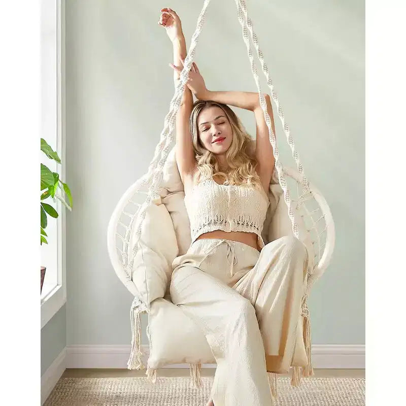 Hanging Chair, Hammock Chair with Large, Thick Cushion, Boho Swing Chair