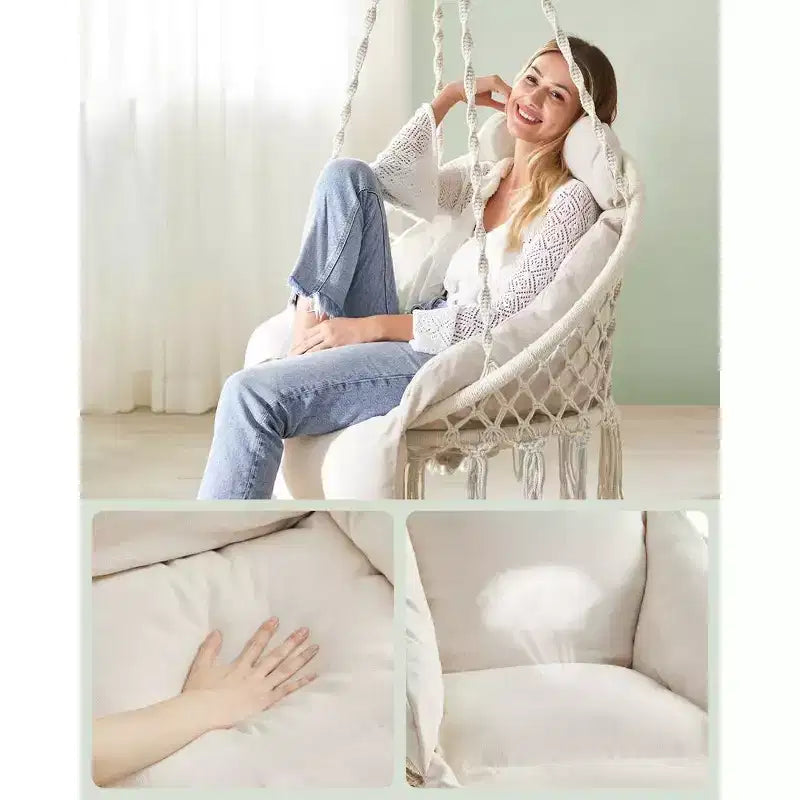 Chaise suspendue, chaise hamac avec grand coussin épais, balançoire bohème