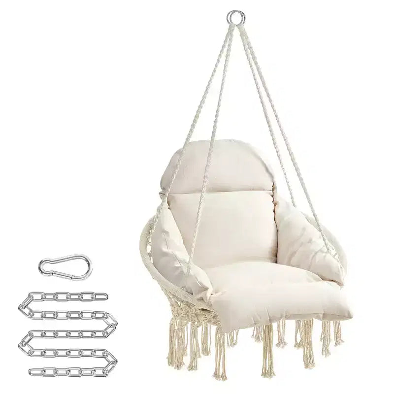 Hanging Chair, Hammock Chair with Large, Thick Cushion, Boho Swing Chair