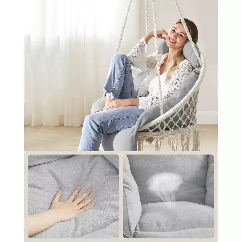 Chaise suspendue, chaise hamac avec grand coussin épais, balançoire bohème