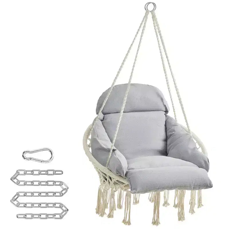 Hanging Chair, Hammock Chair with Large, Thick Cushion, Boho Swing Chair