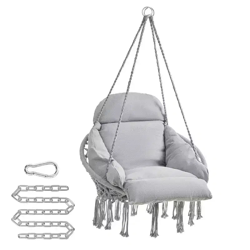 Hanging Chair, Hammock Chair with Large, Thick Cushion, Boho Swing Chair