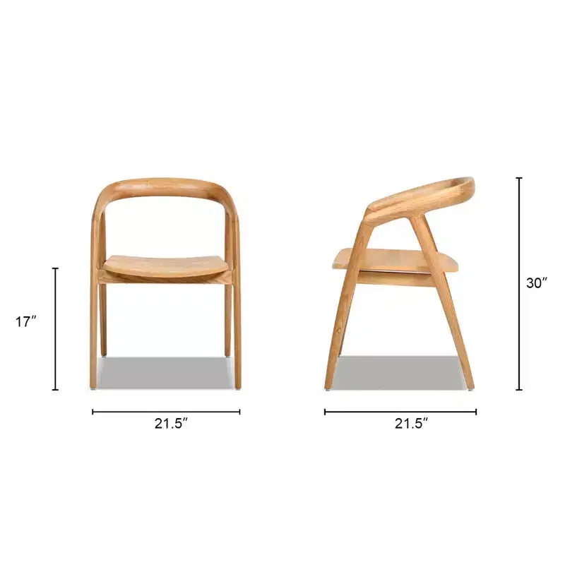 Chaise de salle à manger scandinave sculptée en chêne de 21", marron naturel chaud