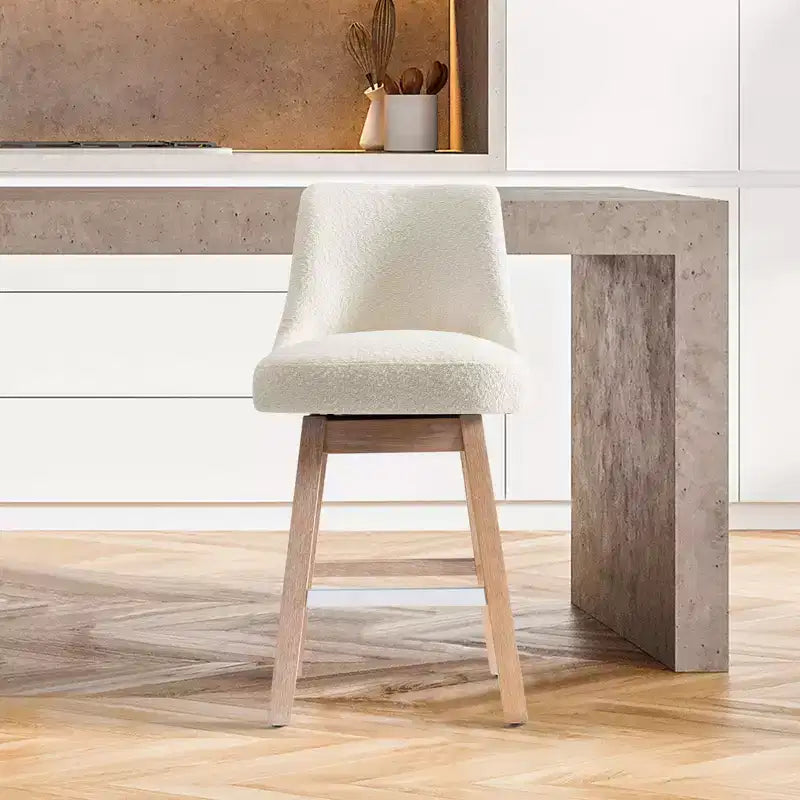 Tabouret de bar rembourré pivotant de 66 cm, crème