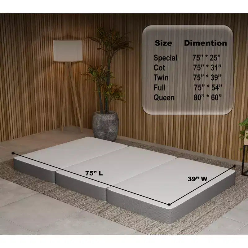 Matelas portatif à trois volets en mousse à mémoire de forme gel de 7,6 cm | Côtés en maille respirante avec housse ultra douce, amovible et lavable