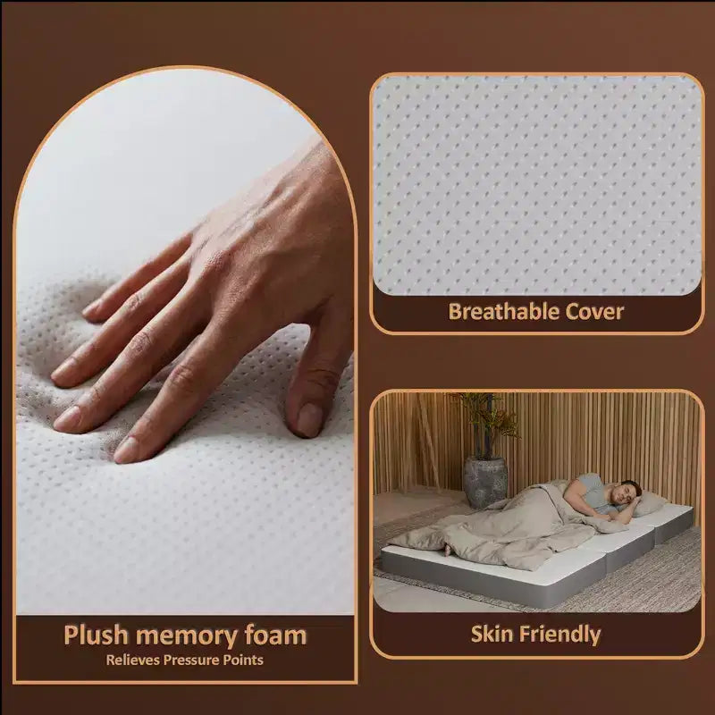 Matelas portatif à trois volets en mousse à mémoire de forme gel de 7,6 cm | Côtés en maille respirante avec housse ultra douce, amovible et lavable