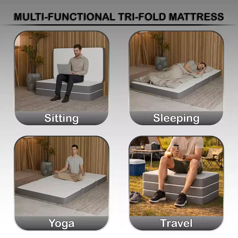 Matelas portatif à trois volets en mousse à mémoire de forme gel de 7,6 cm | Côtés en maille respirante avec housse ultra douce, amovible et lavable