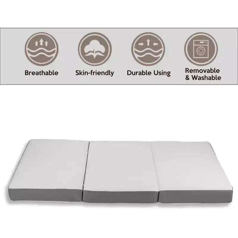 Matelas portatif à trois volets en mousse à mémoire de forme gel de 7,6 cm | Côtés en maille respirante avec housse ultra douce, amovible et lavable