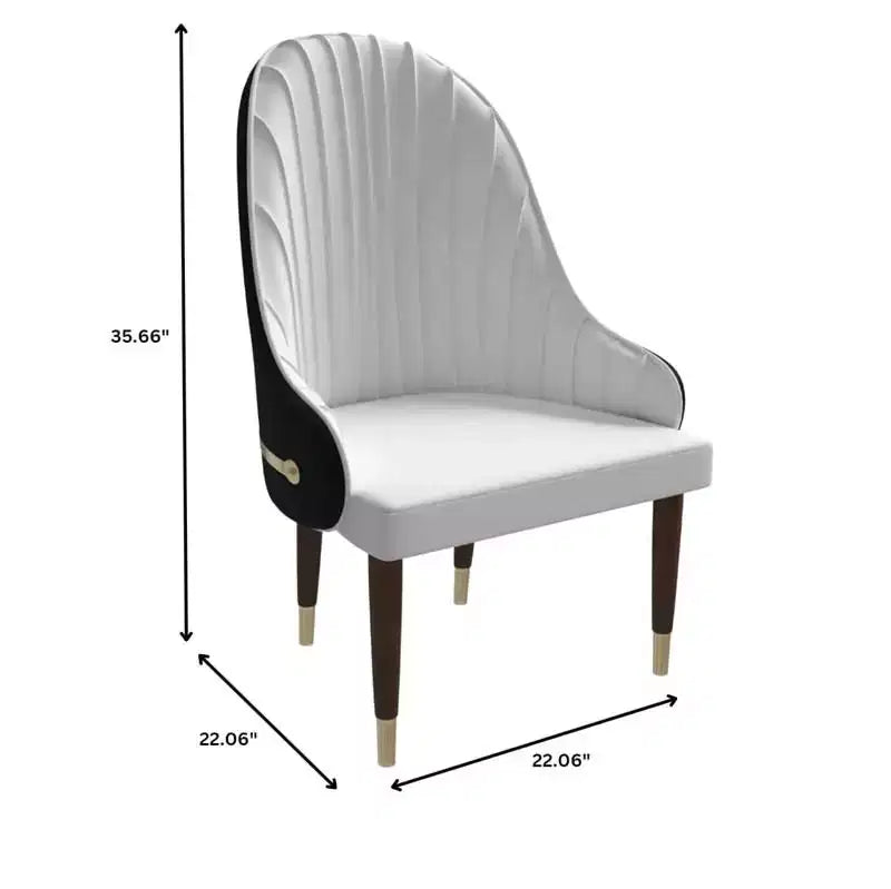 Chaise de salle à manger à dossier haut - Revêtement en cuir avec motif ondulé au dos, cadre en bois d'hévéa et accents dorés
