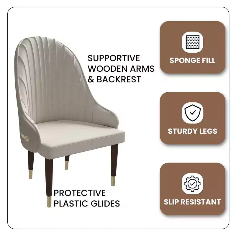 Chaise de salle à manger à dossier haut - Revêtement en cuir avec motif ondulé au dos, cadre en bois d'hévéa et accents dorés