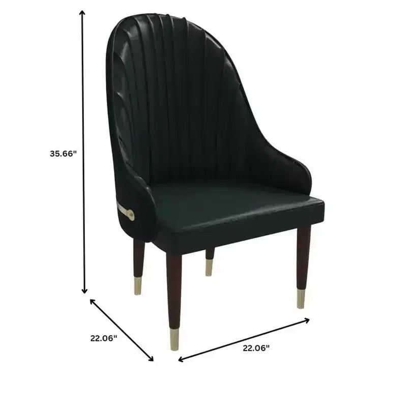Chaise de salle à manger à dossier haut - Revêtement en cuir avec motif ondulé au dos, cadre en bois d'hévéa et accents dorés