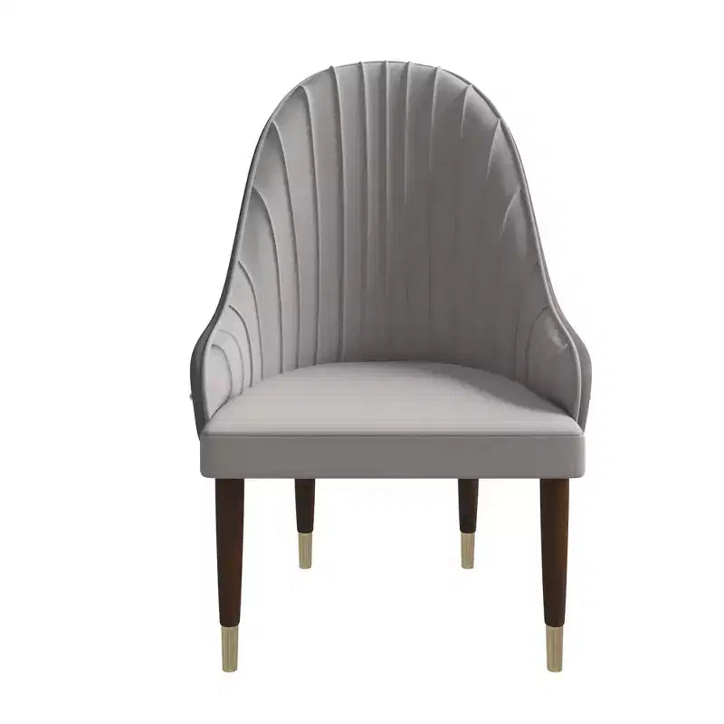 Chaise de salle à manger à dossier haut - Revêtement en cuir avec motif ondulé au dos, cadre en bois d'hévéa et accents dorés