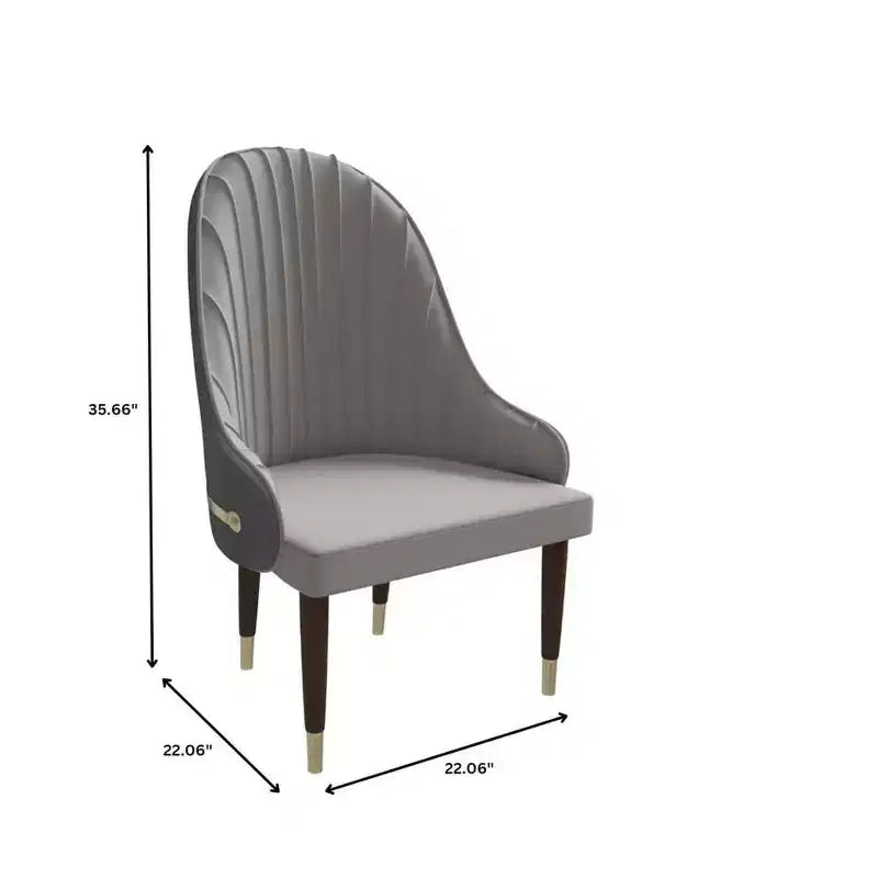 Chaise de salle à manger à dossier haut - Revêtement en cuir avec motif ondulé au dos, cadre en bois d'hévéa et accents dorés