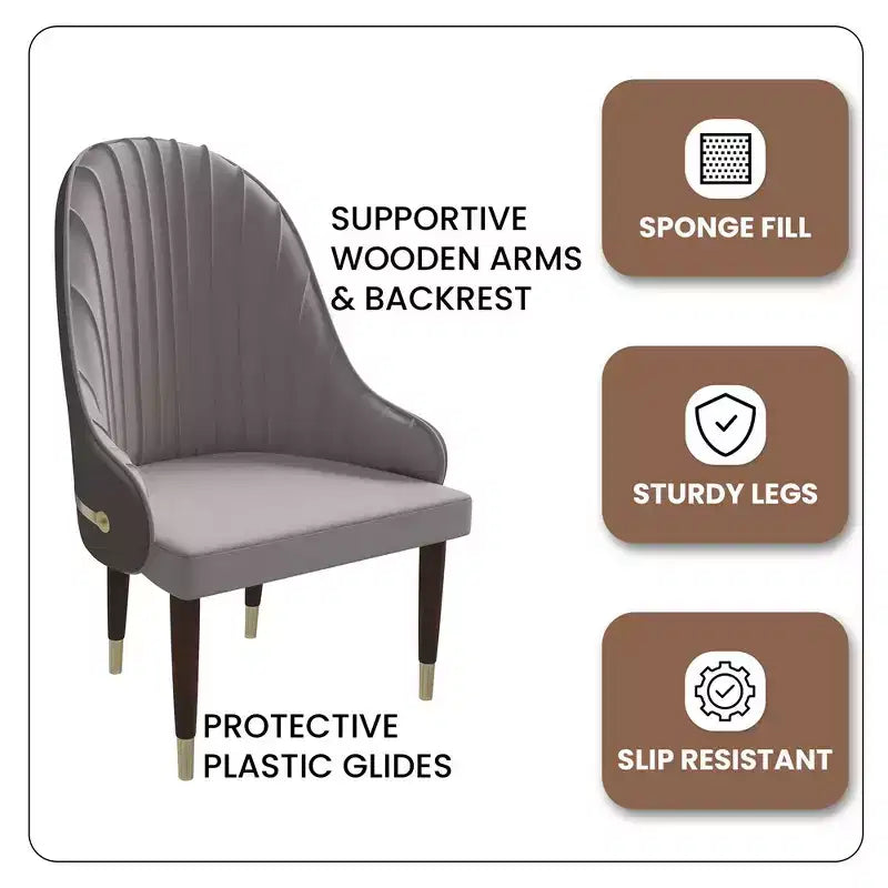Chaise de salle à manger à dossier haut - Revêtement en cuir avec motif ondulé au dos, cadre en bois d'hévéa et accents dorés