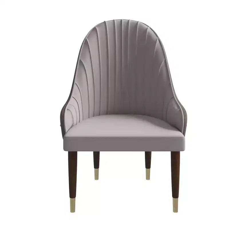 Chaise de salle à manger à dossier haut - Revêtement en cuir avec motif ondulé au dos, cadre en bois d'hévéa et accents dorés