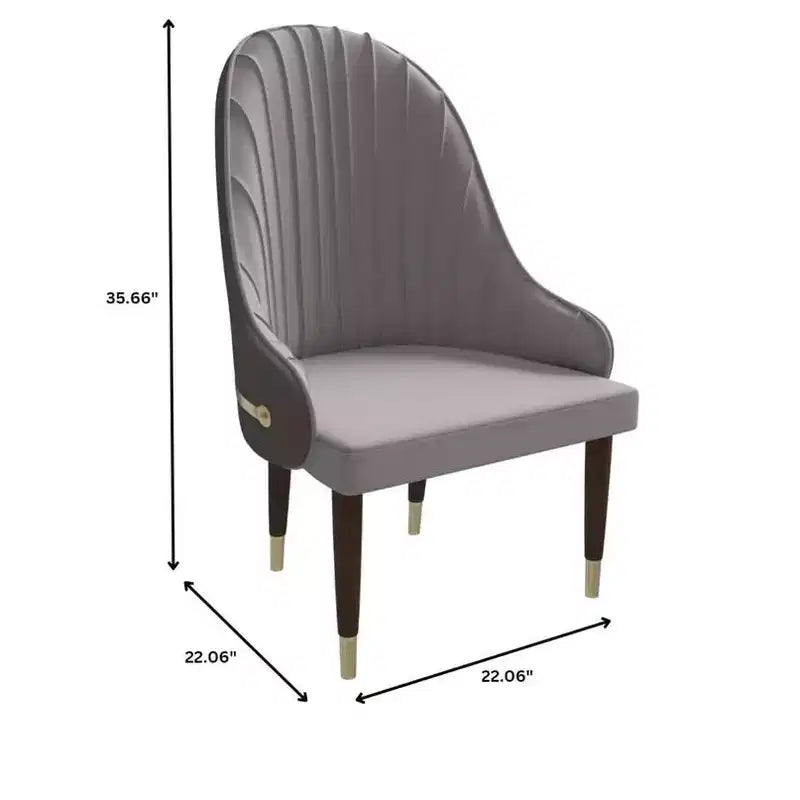 Chaise de salle à manger à dossier haut - Revêtement en cuir avec motif ondulé au dos, cadre en bois d'hévéa et accents dorés
