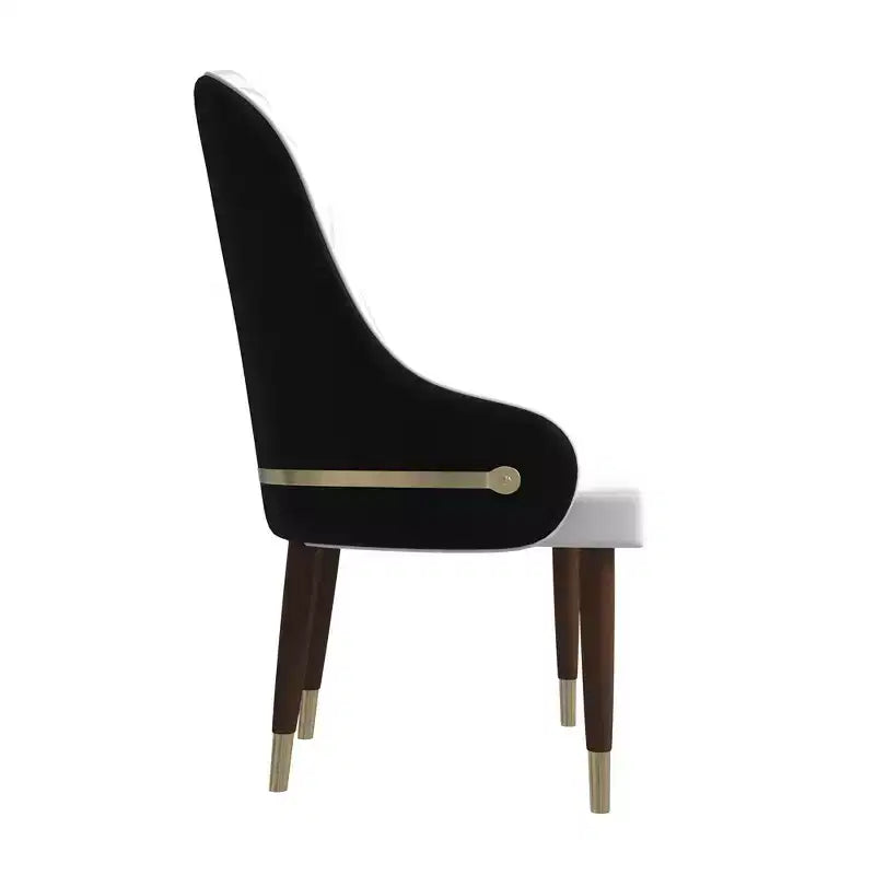 Chaise de salle à manger à dossier haut - Revêtement en cuir avec motif ondulé au dos, cadre en bois d'hévéa et accents dorés