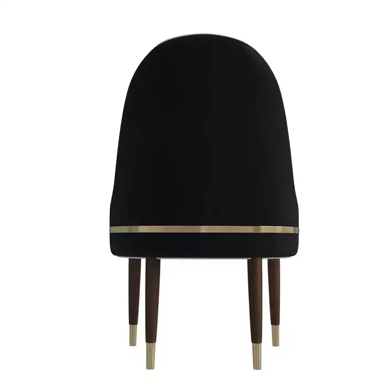 Chaise de salle à manger à dossier haut - Revêtement en cuir avec motif ondulé au dos, cadre en bois d'hévéa et accents dorés