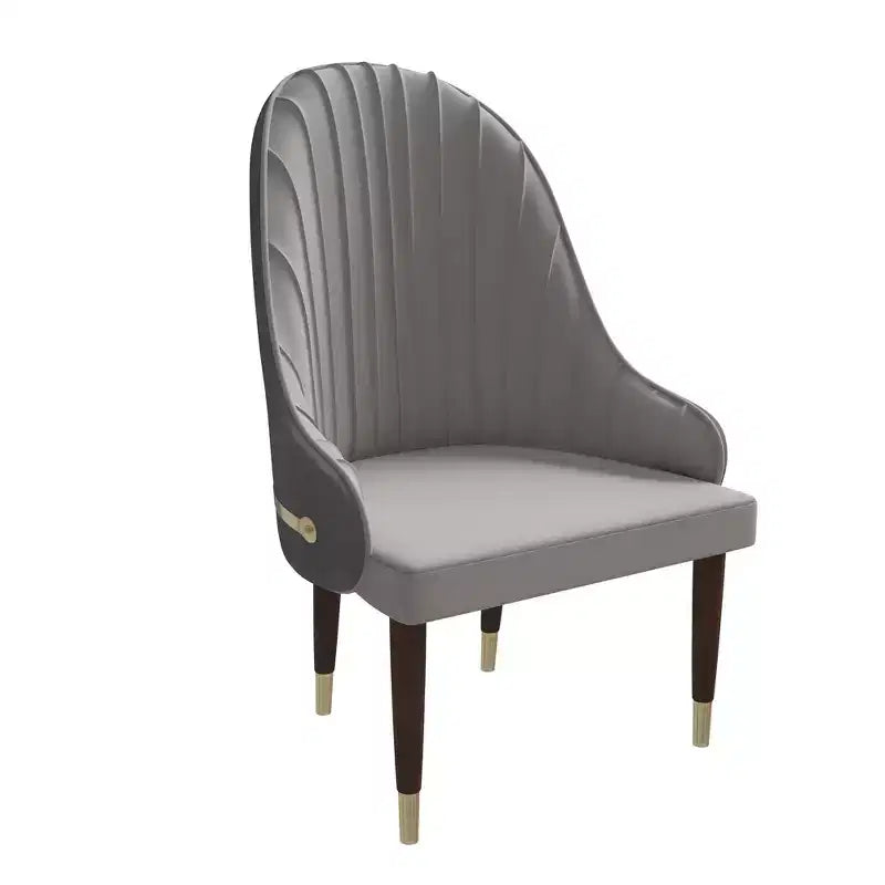 Chaise de salle à manger à dossier haut - Revêtement en cuir avec motif ondulé au dos, cadre en bois d'hévéa et accents dorés