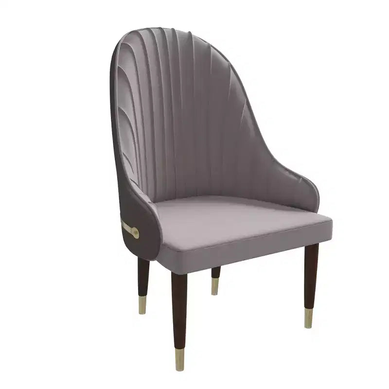 Chaise de salle à manger à dossier haut - Revêtement en cuir avec motif ondulé au dos, cadre en bois d'hévéa et accents dorés