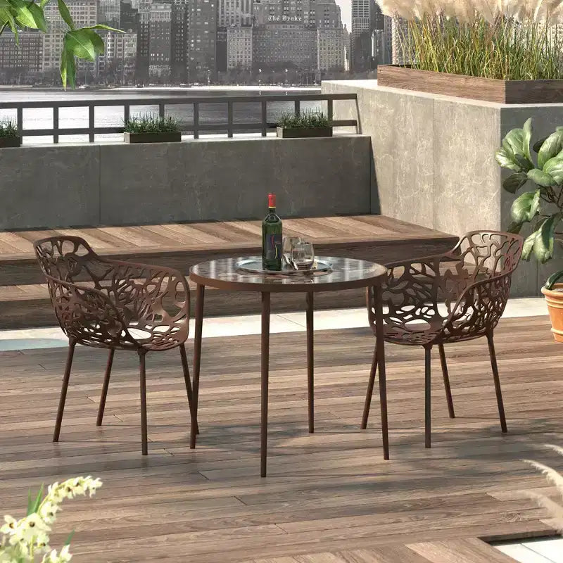 Table de bistrot moderne de 31" - Base en aluminium anticorrosion au design arborescent avec plateau circulaire en verre trempé pour usage intérieur/extérieur