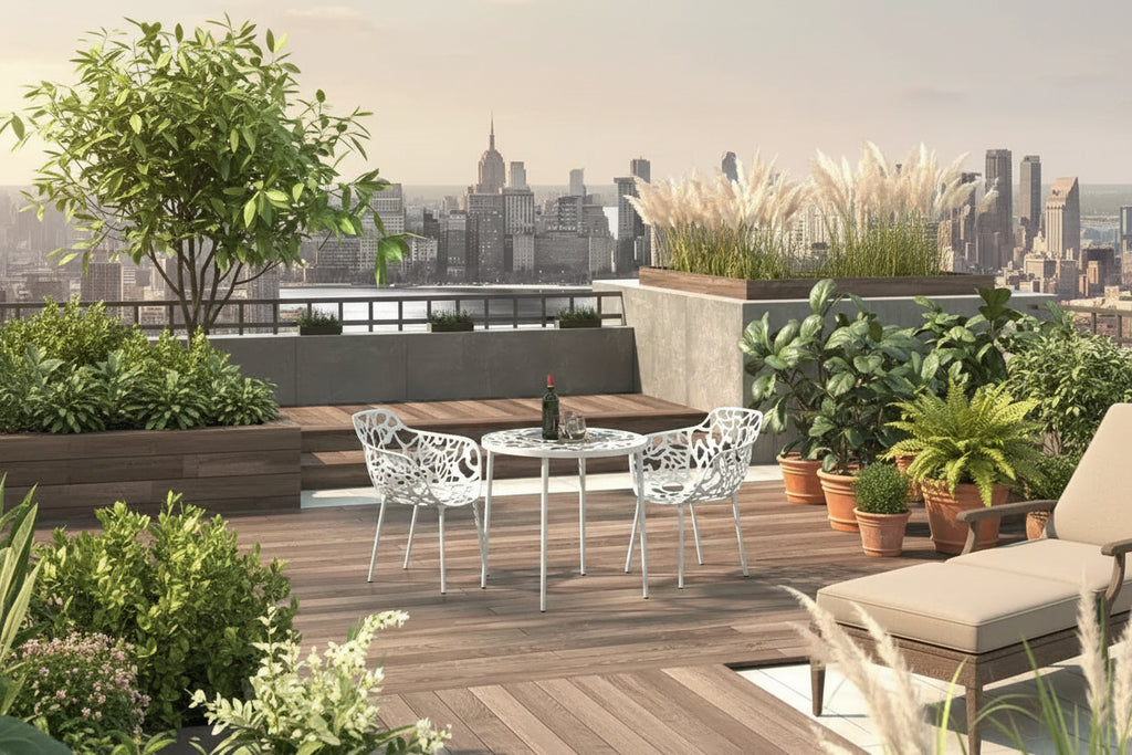 Table de bistrot moderne de 31" - Base en aluminium anticorrosion au design arborescent avec plateau circulaire en verre trempé pour usage intérieur/extérieur