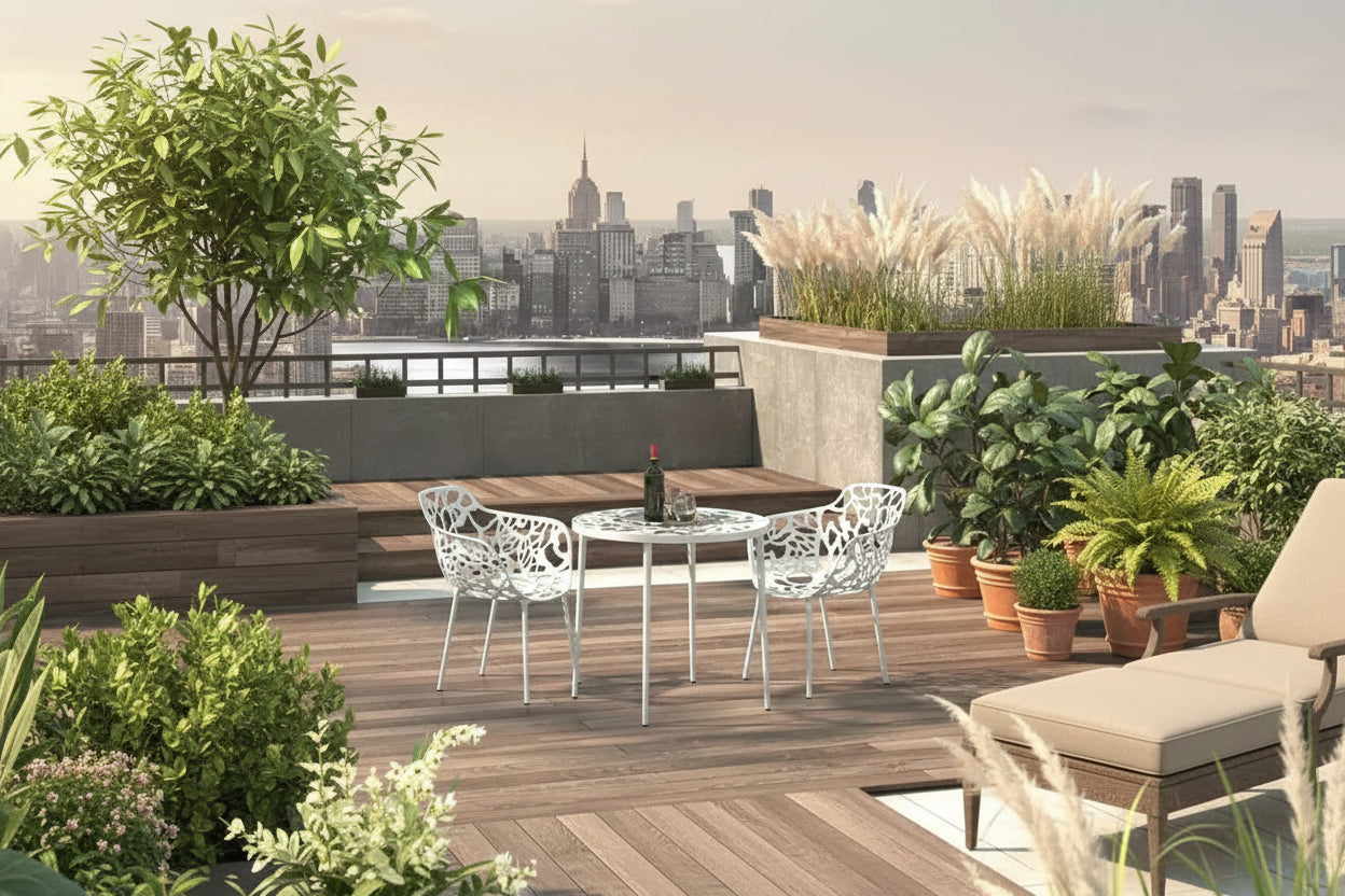 Table de bistrot moderne de 31" - Base en aluminium anticorrosion au design arborescent avec plateau circulaire en verre trempé pour usage intérieur/extérieur