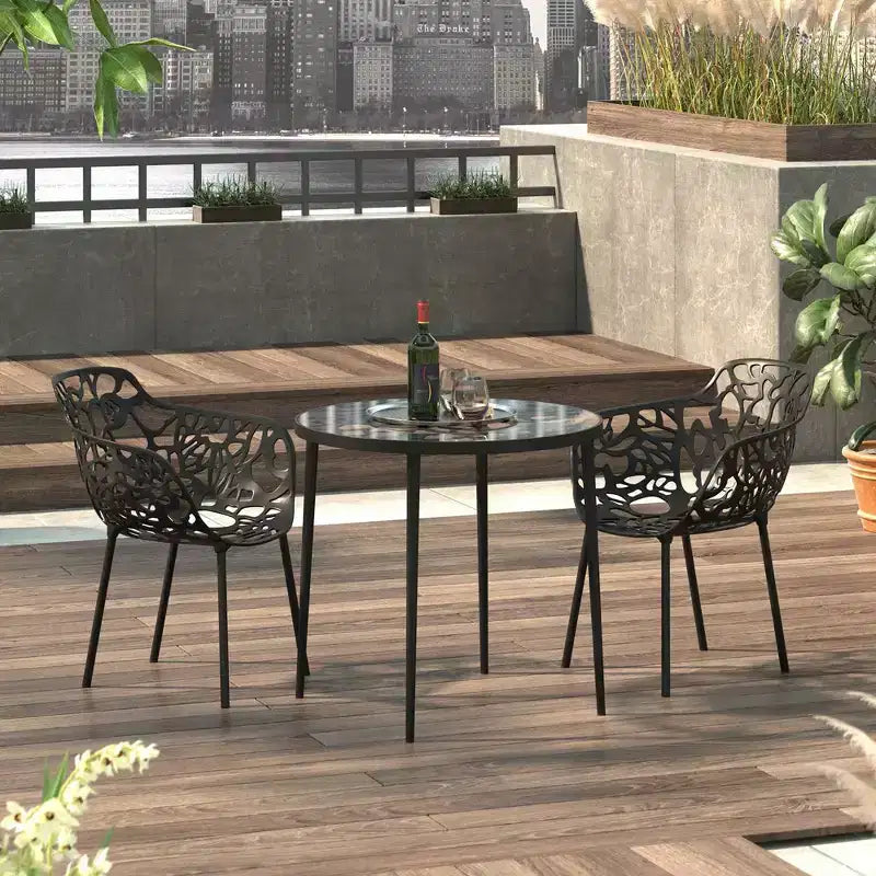 Table de bistrot moderne de 31" - Base en aluminium anticorrosion au design arborescent avec plateau circulaire en verre trempé pour usage intérieur/extérieur