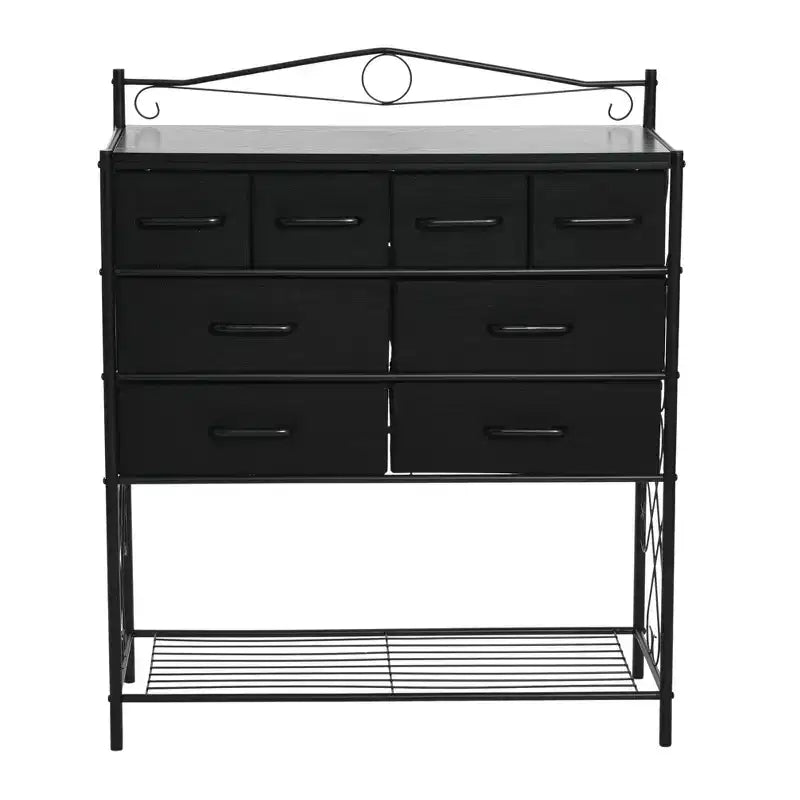 Commode de style victorien, 8 tiroirs et étagère à chaussures inférieure, noir