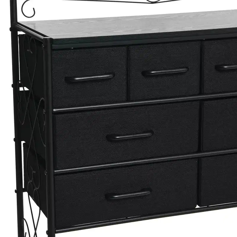 Commode de style victorien, 8 tiroirs et étagère à chaussures inférieure, noir