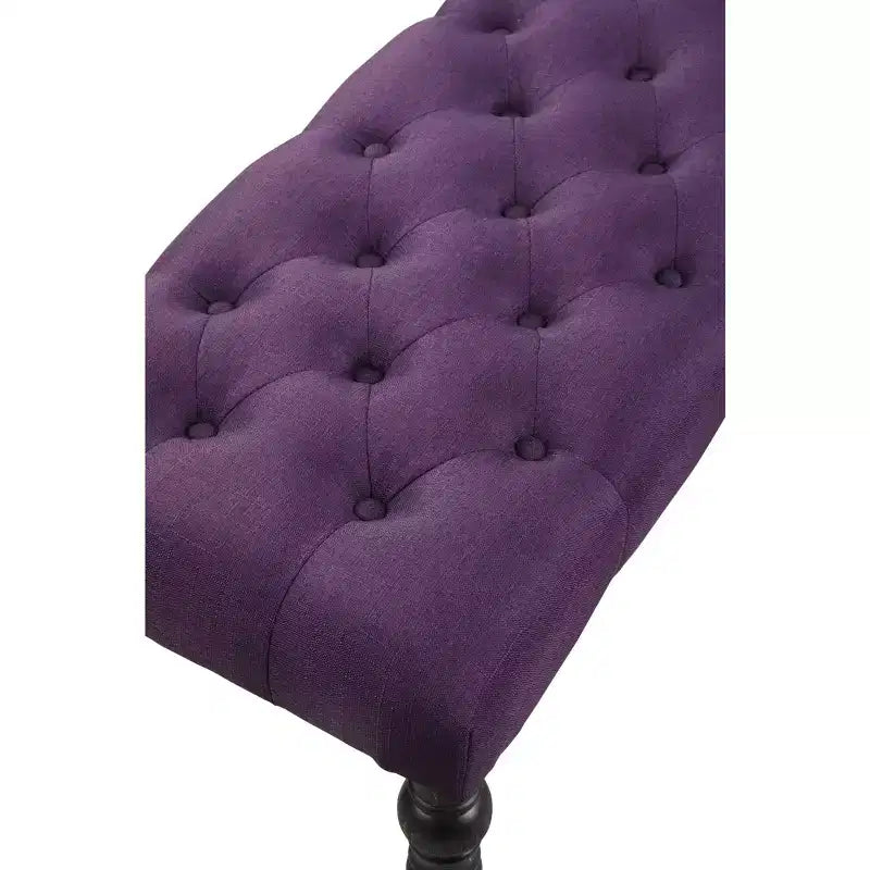 Banc de salle à manger capitonné en tissu avec pieds tournés, violet