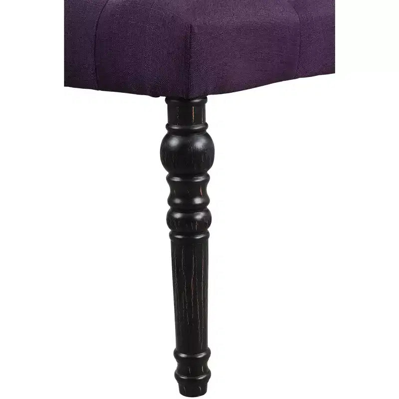 Banc de salle à manger capitonné en tissu avec pieds tournés, violet