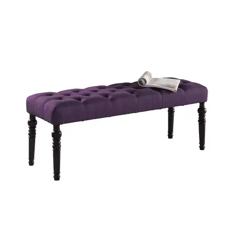 Banc de salle à manger capitonné en tissu avec pieds tournés, violet