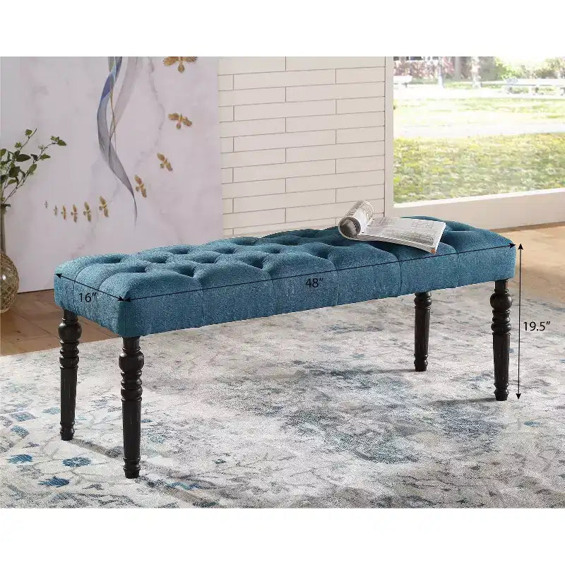 Banc de salle à manger capitonné en tissu avec pieds tournés, violet