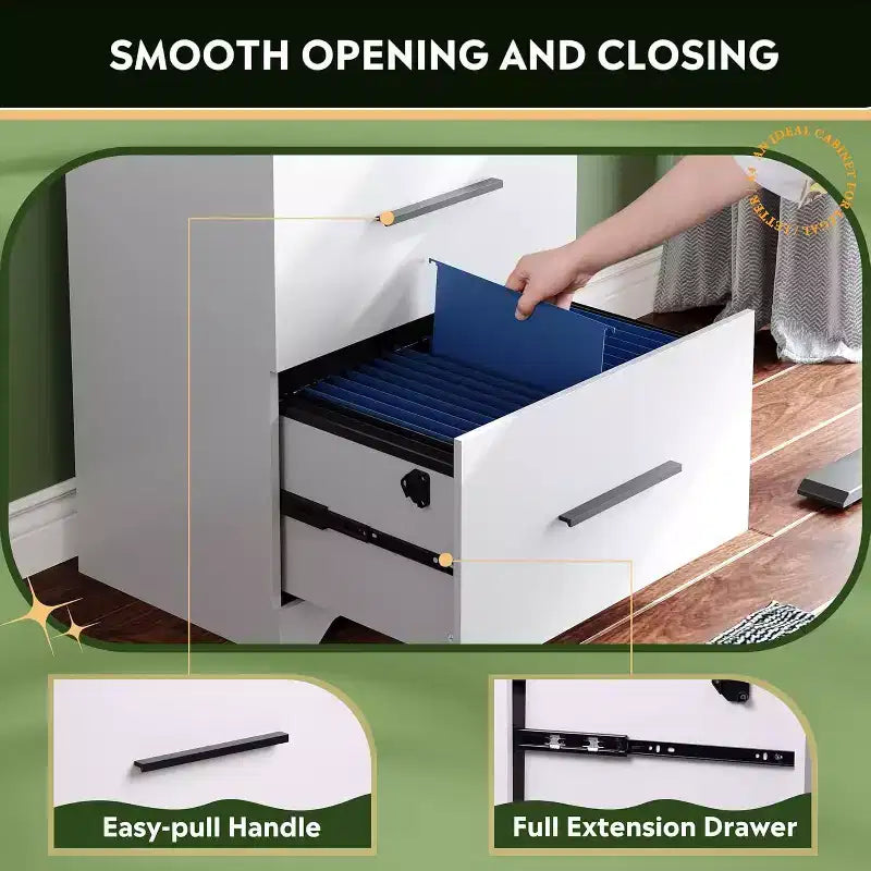 Classeur latéral en bois à 2 tiroirs avec serrure, meuble de rangement pour le bureau et la maison, support d'imprimante avec mécanisme anti-basculement