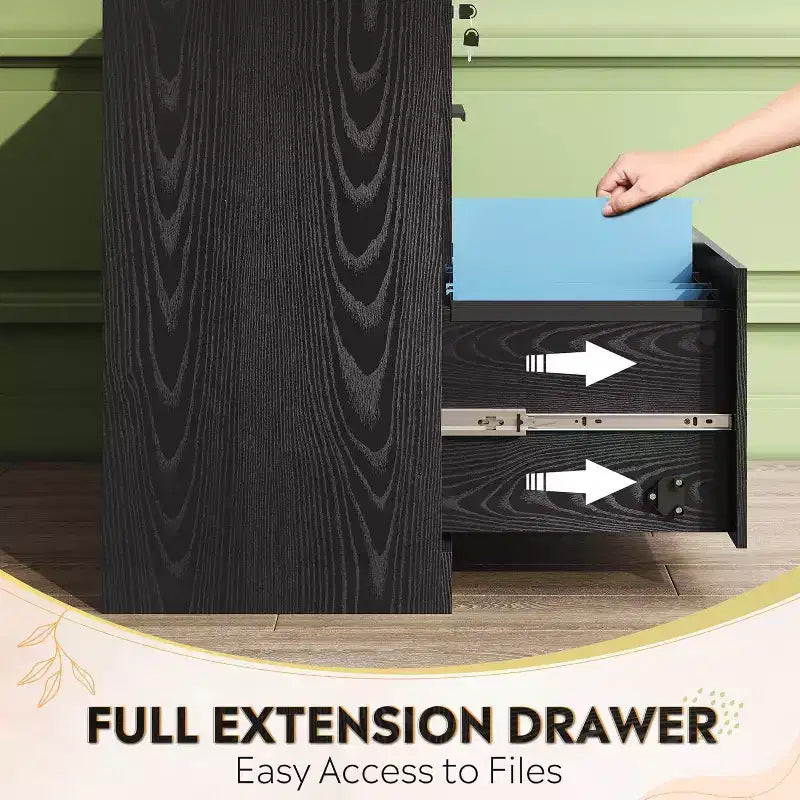 Classeur latéral en bois à 2 tiroirs avec serrure, meuble de rangement pour le bureau et la maison, support d'imprimante avec mécanisme anti-basculement