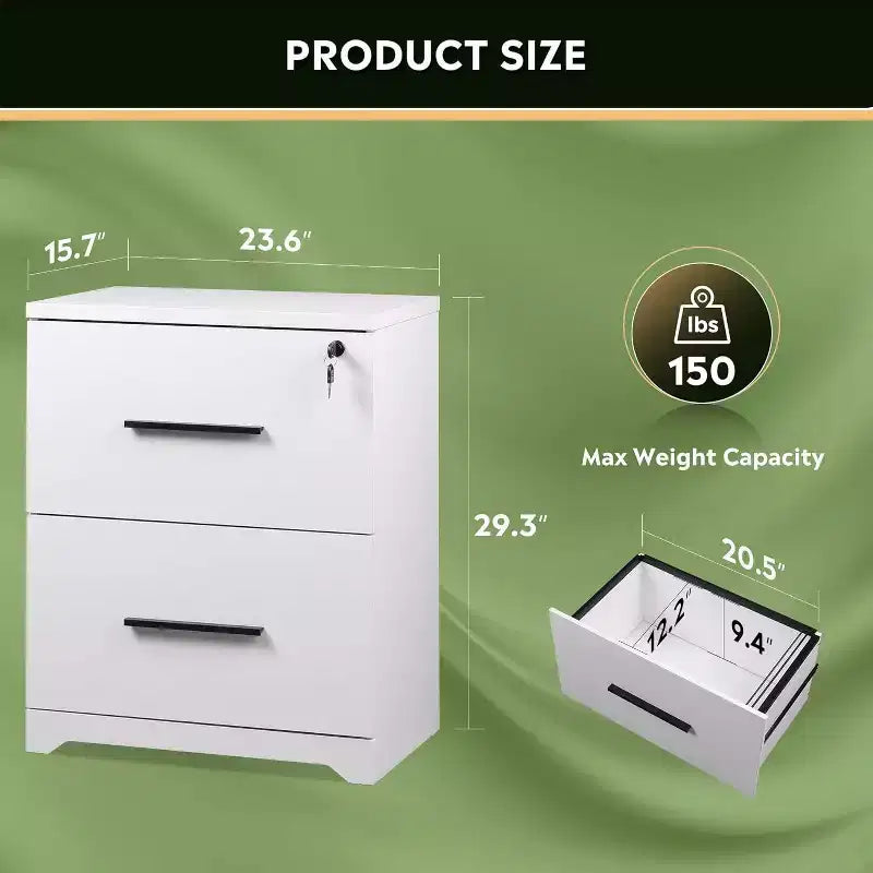 Classeur latéral en bois à 2 tiroirs avec serrure, meuble de rangement pour le bureau et la maison, support d'imprimante avec mécanisme anti-basculement