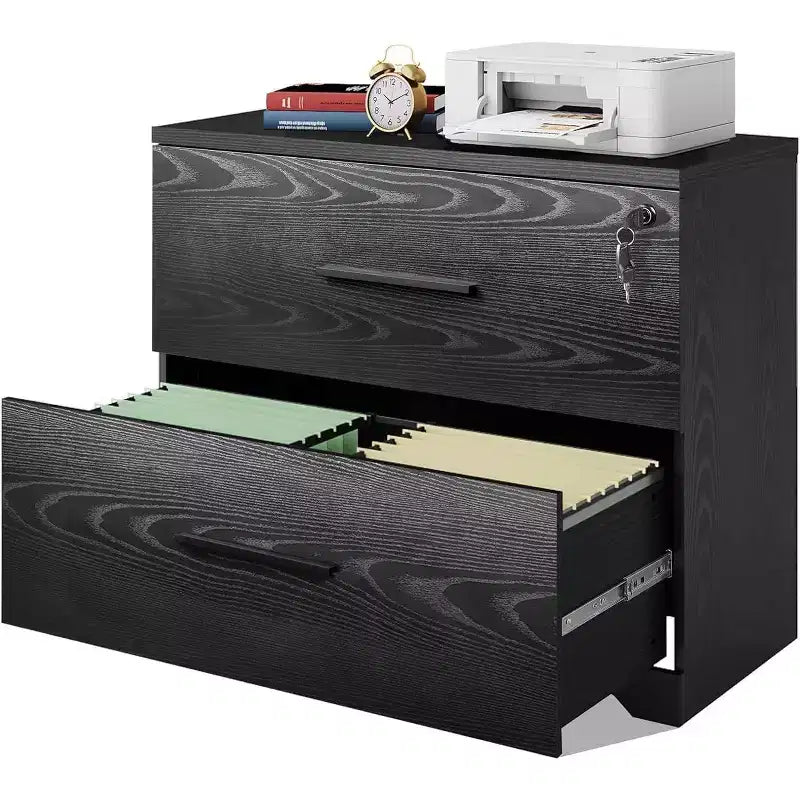 DEXYLLO 2-Drawer Wood Lateral File Cabinet with Lock, Filing Cabinet for Office & Home, Printer Stand with Anti-Tilt Mechanism